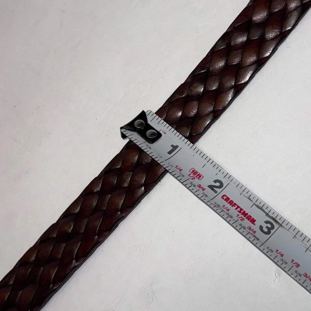 Dockers Braided Belt Mens 42 Brown Full Grain Leather Woven Solid Brass 2864